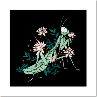 Cute Floral Praying Mantis Funny Insect Lover Posters and Art